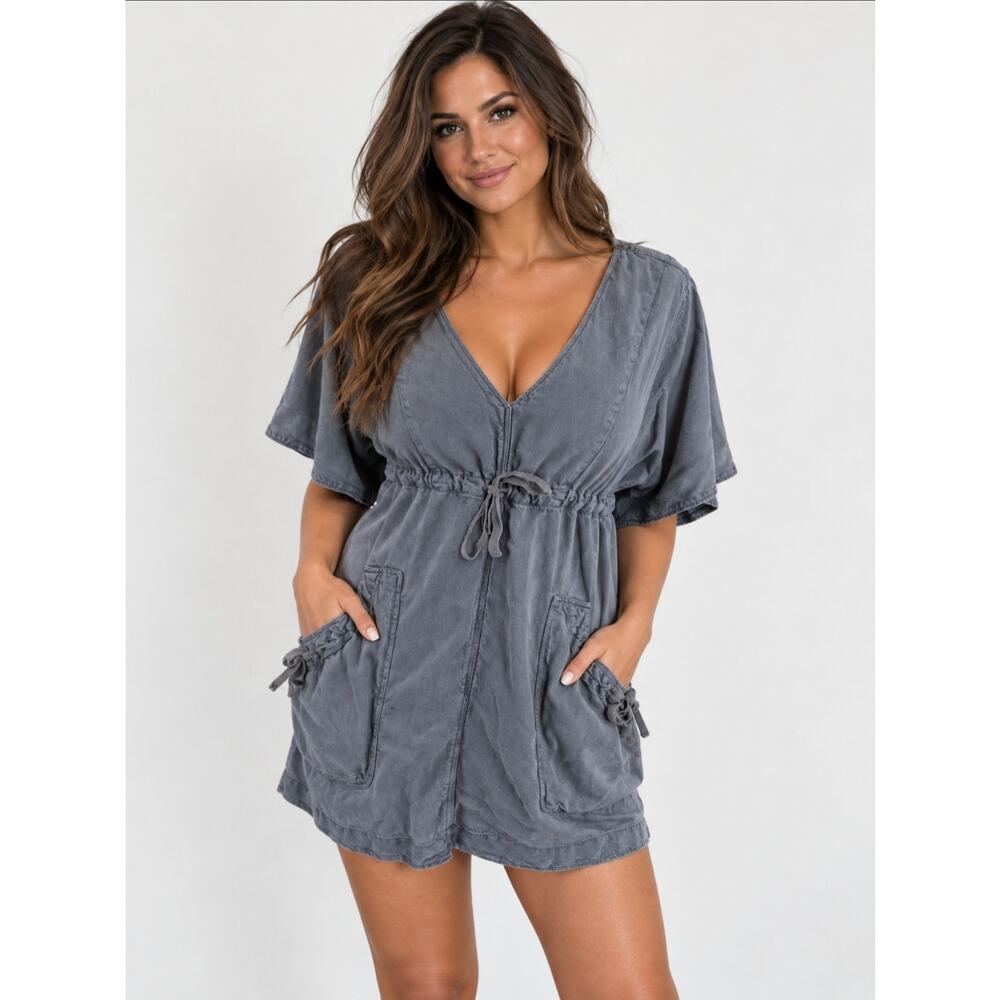 Isabel Marant Etoile Dress Women's 38 Medium Mini Gray Denim Flutter Sleeve